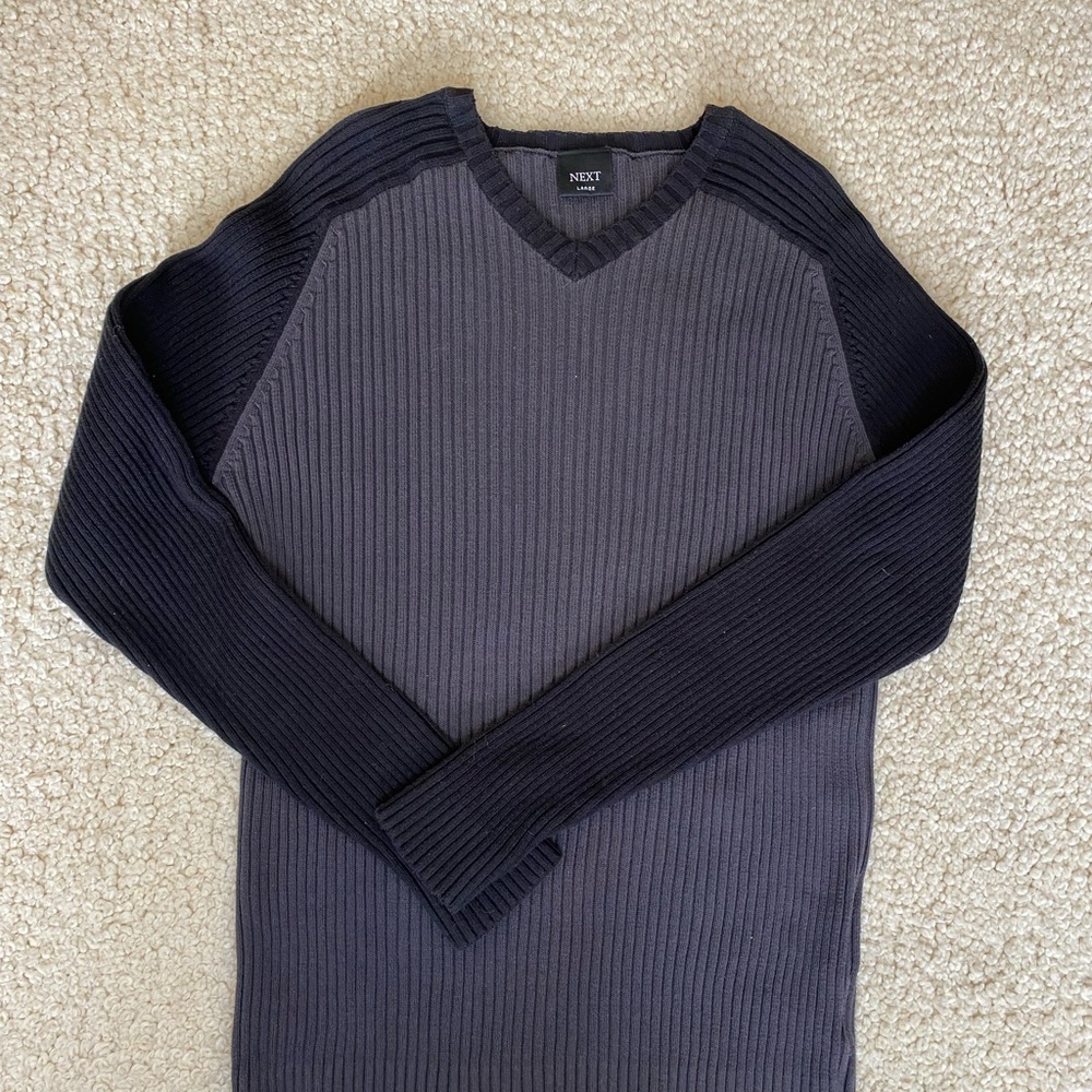 NEXT Men's Charcoal and Black V-Neck Sweater